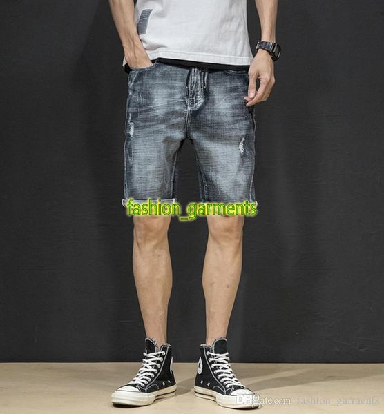 

2019 summer new mens denim shorts mens hole stretch shorts mens stylist summer shorts pants fashion jeans, Blue