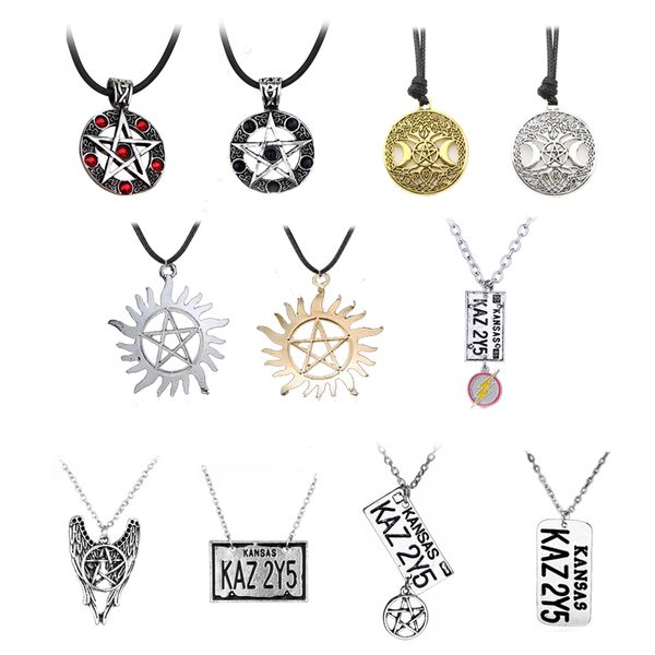 

2018 new antique silver pentagram pentacle angel wings pendant supernatural necklace women jewelry holiday gift dropshipping