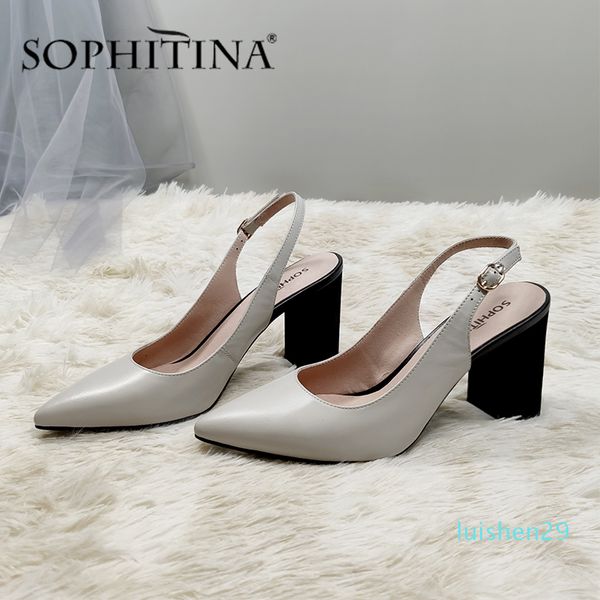 

sophitina summer women sandals pointed toe slingbacks square heel med slip-on mature casual shoes sheepskin office sandals l29, Black