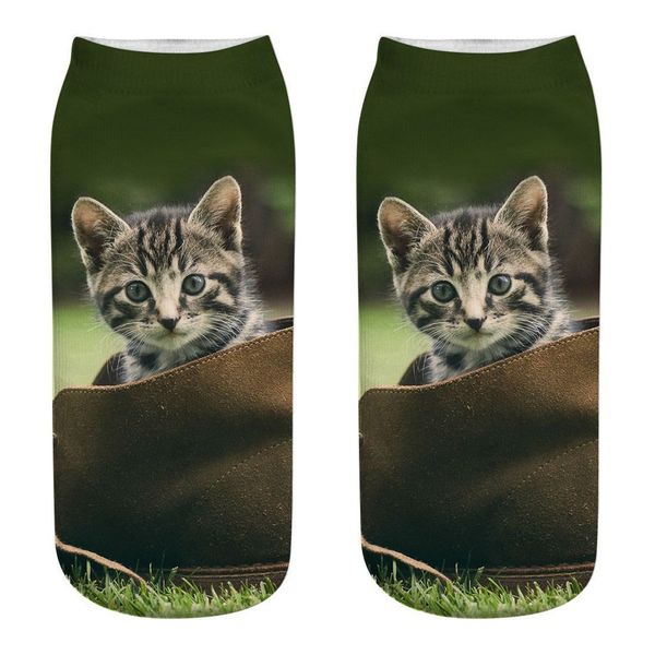

women 3d novelty crazy funny cat ankle socks cute colorful cartoon low cut socks, Black;white