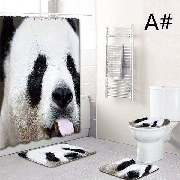 

4pcs/set waterproof panda print bathroom carpet bath shower curtain bathroom absorbent non-slip floor mat