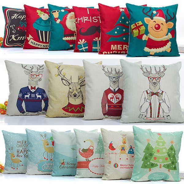 

christmas pillow case snowflake reindeer pillowcase linen cartoon cushion cover home sofa car decor without core 54 style an2201