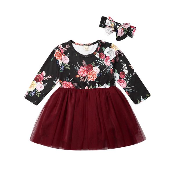 

2020 brand new baby flower girl long sleeve dress princess lace tulle tutu gown formal party casual dresses, Red;yellow