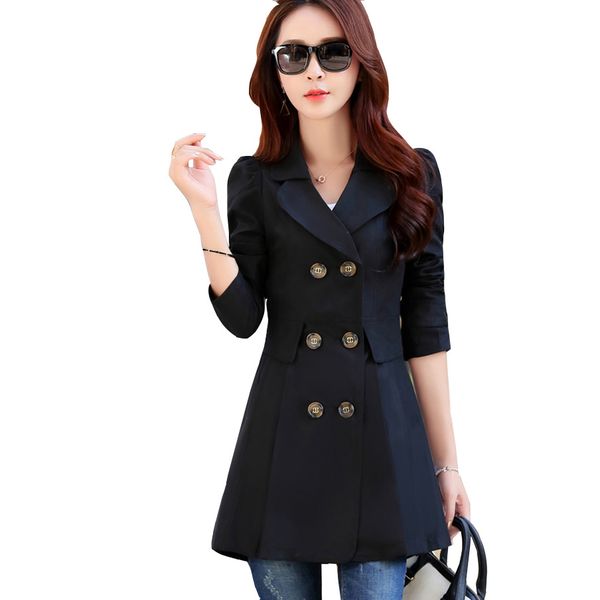 

trench coat women 2019 autumn double-breasted turn down collar ladies coats female casual windbreaker outwear casaco feminino, Tan;black