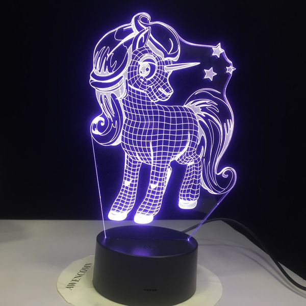 

new animal kawaii unicorn 3d led lamp night light multicolors rgbw bulb christmas decorative gift cartoon toys