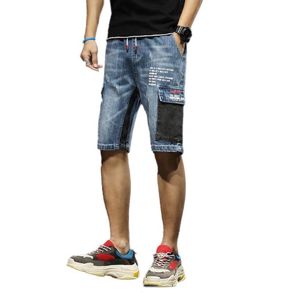 

jean shorts men 2020 summer straight casual half pants homme trend fashion work pants male drawstring knee length men's clothing, White;black