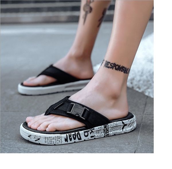 

flip-flops trumpet ladies 2020 summer new korean couple slippers outdoor beach shoes tide, Black