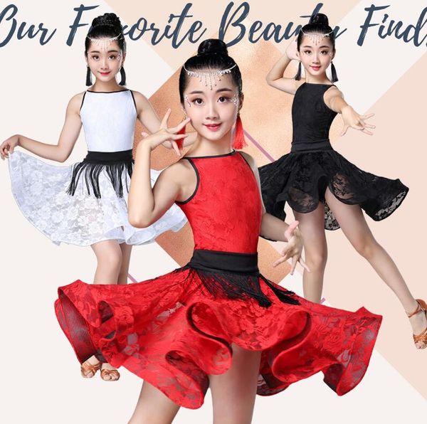 

2020latin dance dress for ballroom dancing tassels cha cha costume for girl flamengo tango fringe dress professional costume, Black;red