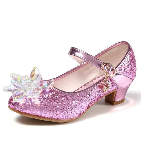

new children leather shoes girls transparent flower silver crystal princess high-heeled shoes rhinestone kids wedding 02a, Black;grey