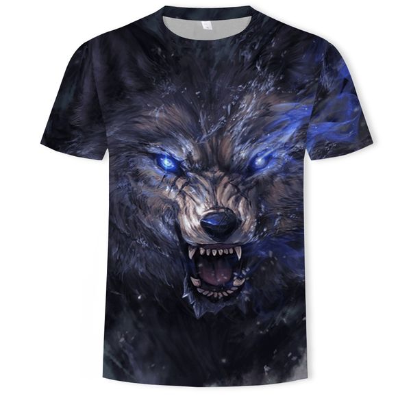 

mens designer new wolf head 3d digital printing round collar short sleeve t-shirt, White;black