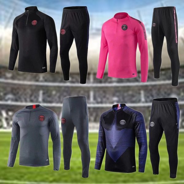 

men long sleeves tracksuit 2020 pink soccer jogging chandal mbappe 19 20 paris football training suit kit survetement, Black