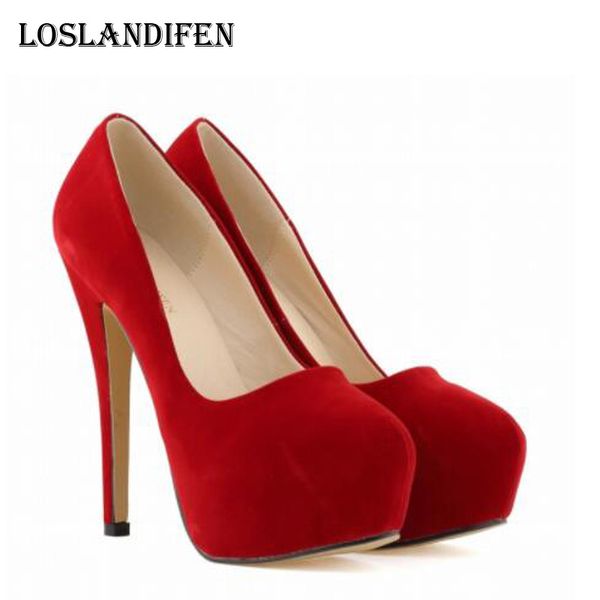 

loslandifen ladies suede round toe party high heel shoes fashion plus size 35-42 women thin heel nightclub platform pumps, Black;white