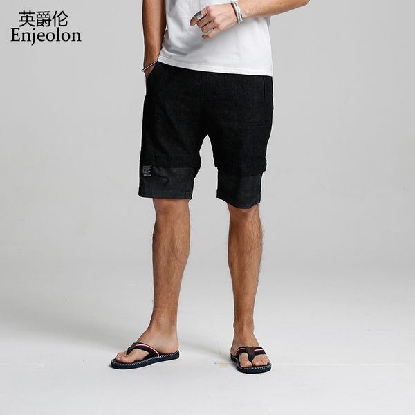 

enjeolon 2019 summer casual jeans shorts men solid pants shorts male available knee length casual pants jeans k6421, Blue