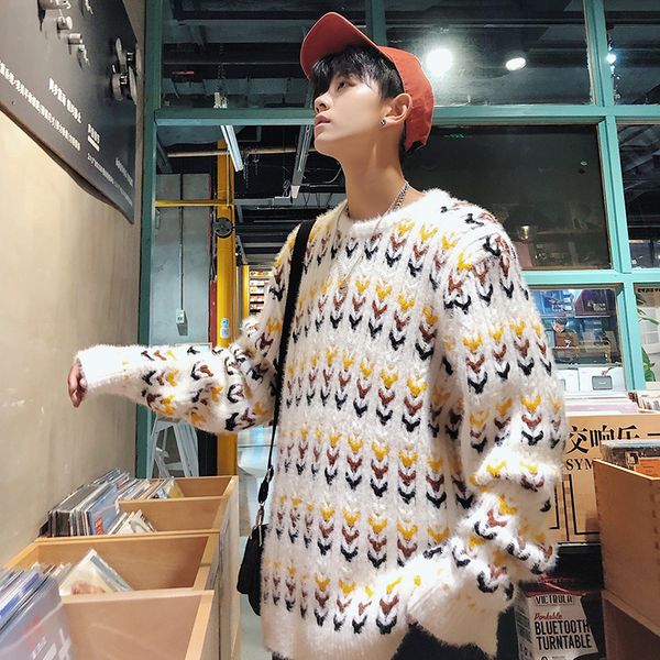 

autumn and winter new boutique men's long-sleeved sweater fashion personality youth temperament casual hood loose large size, White;black