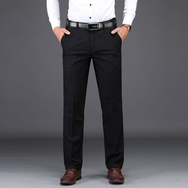 

plus zise 42 44 46 dress pants men classic style business casual loose straight stretch black trousers male brand, White;black