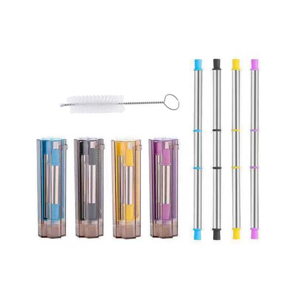 

304 stainless steel collapsible straw set reusable drinking straw portable for travel metal drink brush