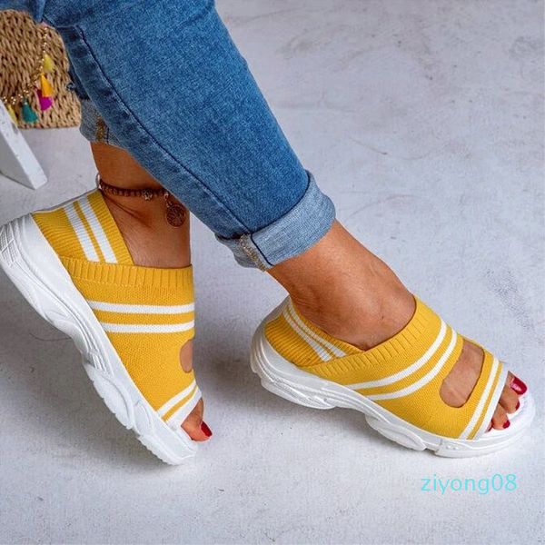 

sandra jrr women sandals summer wedges heel knit fabric shoes peep toe slip on stretchy shoes summer sneakers plus size female zz8 zz8, Black