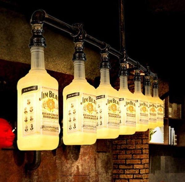 Individual Creative Led Glass Magnolia Liquor Bottle Chandelier Retro Industrial Bar Restaurant Cafe Iron Water Pipe Lamp Llfa Home Lights Yellow