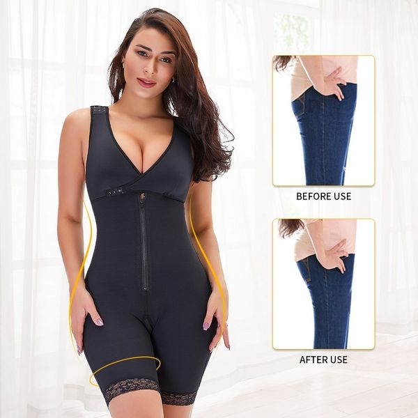 New Mulheres Bundas Lifter Underwear completa bodyshapers Cinturão Clipe Zip Bodysuit Vest Plus Size alta compressão Tummy Controle Shaper Corpo