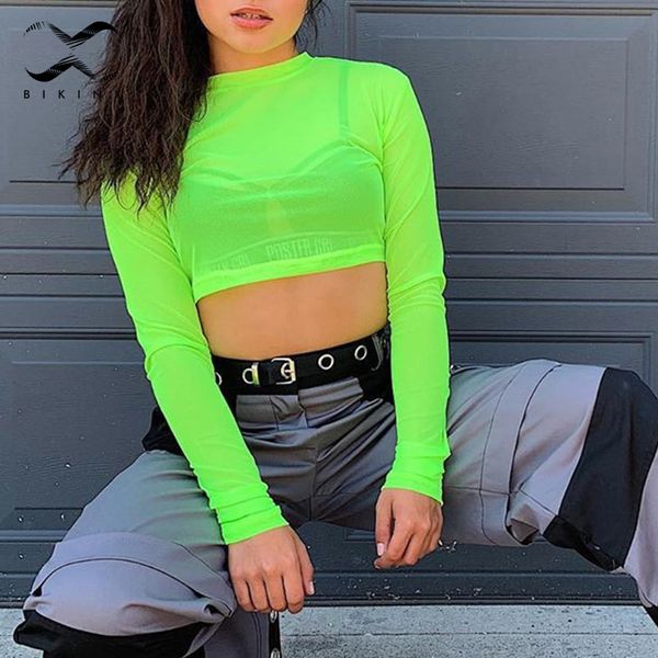 

bikinx neon green woman bikinis 2019 mujer bathers mesh swimwear women high neck swimsuit female high waist bathing suit