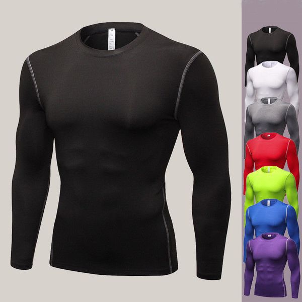 

man sports colorelastic outdoor sports men quick dry shirt close-fitting fitness long sleeve t-shirt camping men outdoor tshirt, White;black