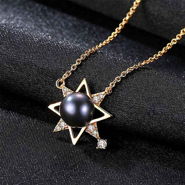

natural pearl 18k gold color charm shell design pearl s925 fine jewelry stars pendant necklace for women colar choker, Silver