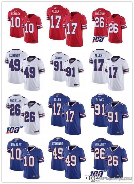 

men women buffalo bills youth 91 ed oliver 17 josh allen 10 cole beasley 26 devin singletary 49 tremaine edmunds football jersey, Black;red