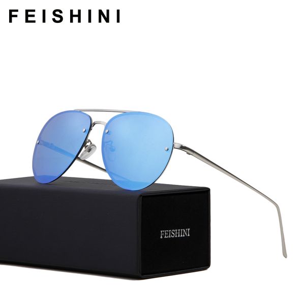 

feishini 22g super light celebrity metal rimless aviation sunglasses polarized pink fashion driving men glasses woman, White;black