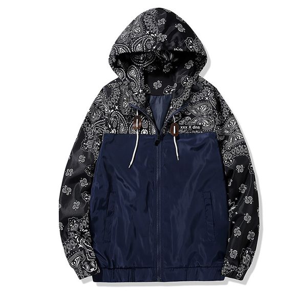 

2020 new hong kong style cashew flower color matching jacket jacket hip hop hooded windbreaker harajuku amoeba jacket tide xs-2xl, Black;brown