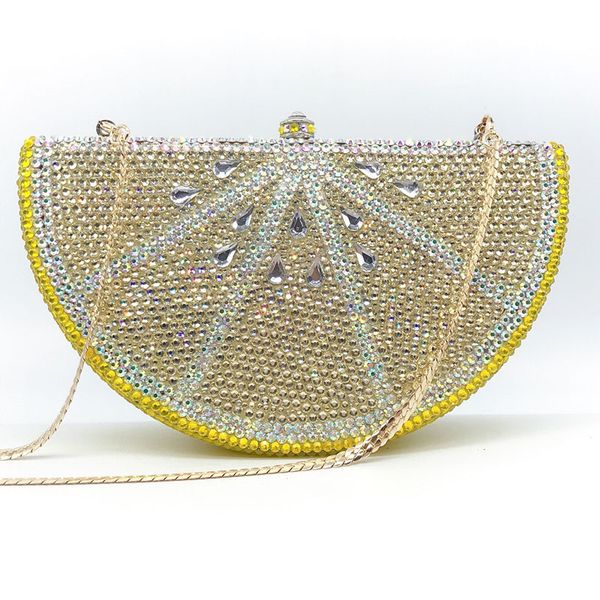 

2020 new lemon shape evening clutches rhinestone diamond party purse half-circle crystal clutch bags party clutches