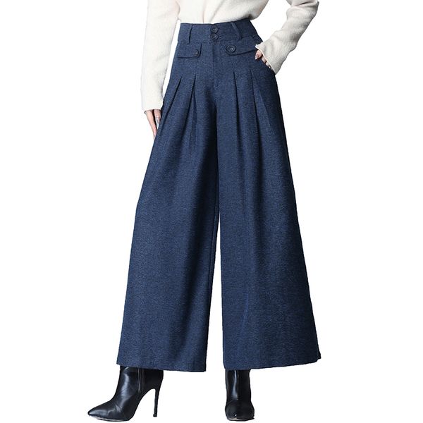 

women's pants & capris high waist loose winter wool wide leg women 2021 autumn casual ladies plus size 4xl straight trousers femme f60c, Black;white