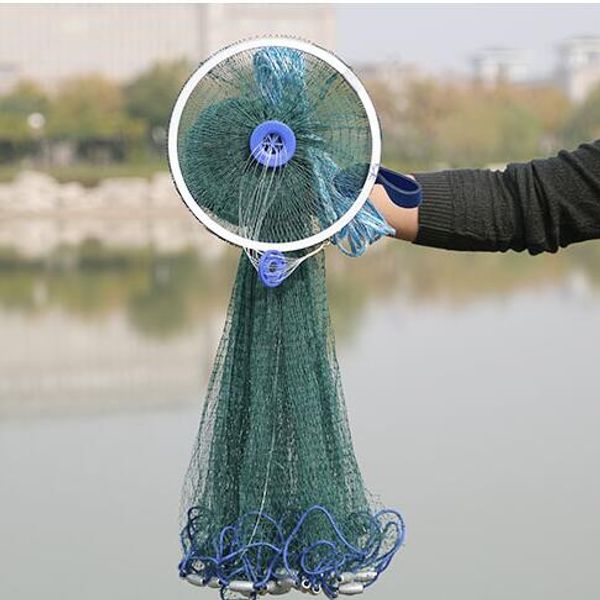 

finefish strong green multifilament line hand throw network small mesh usa cast nets water sports catch fishing net with ring