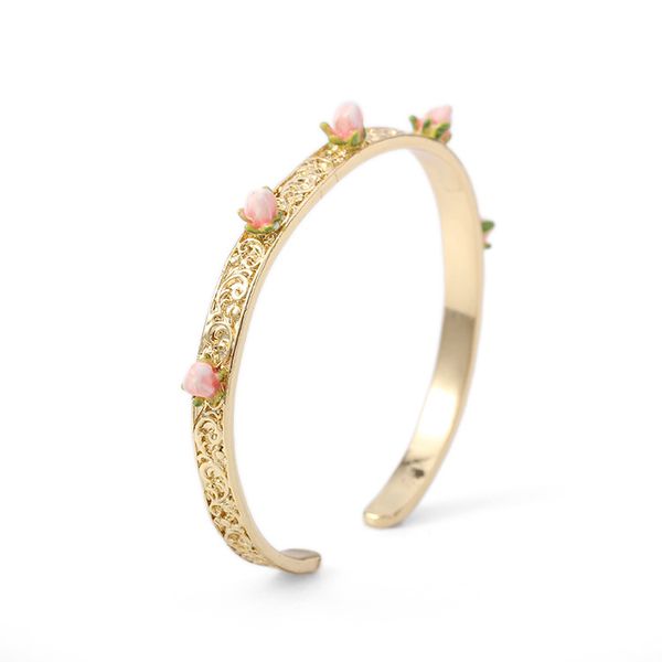 

female copper enamel glaze flower bracelet, Black