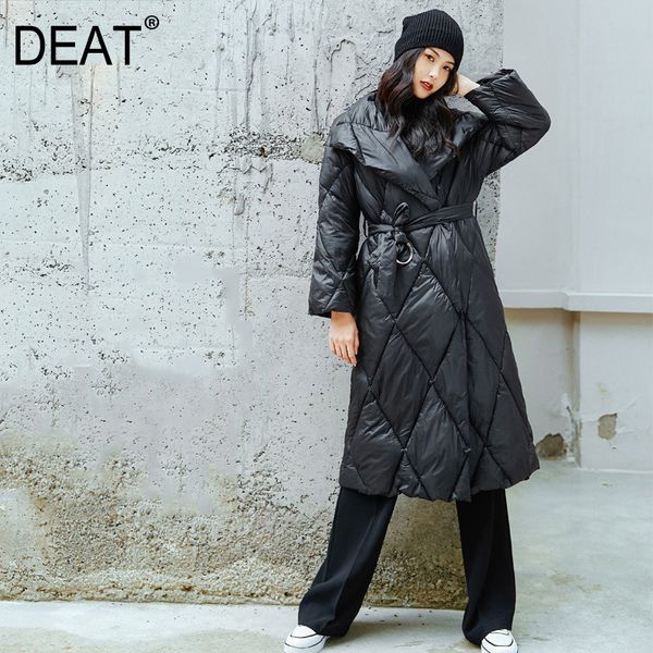 

deat] loose fit black belt big hem warm woolen coat parkas new lapel long sleeve women fashion tide autumn winter 2019 13e335