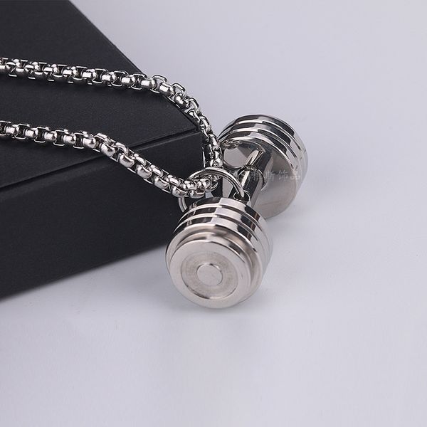 

barbell necklaces mens stainless steel gold chains necklaces fitness sports pendant jewelry on the neck 2020 male accessories, Silver