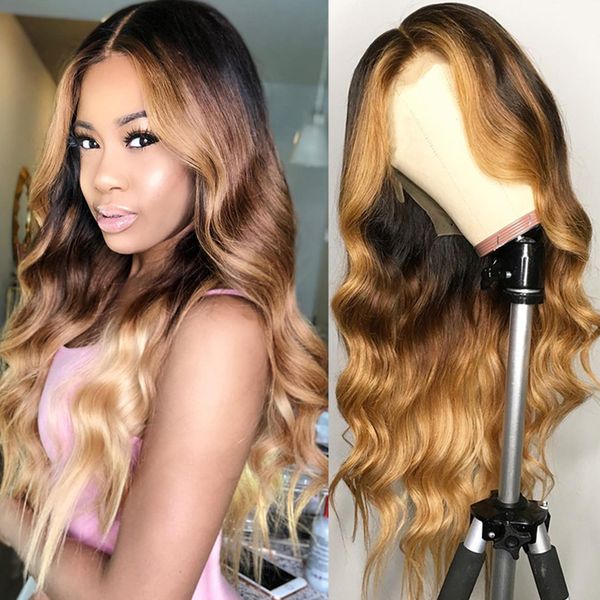 

ishow t1b 4 27 body wave omber color 30 131 human hair lace front wigs preplucked 360 lace frontal wigs, Black;brown