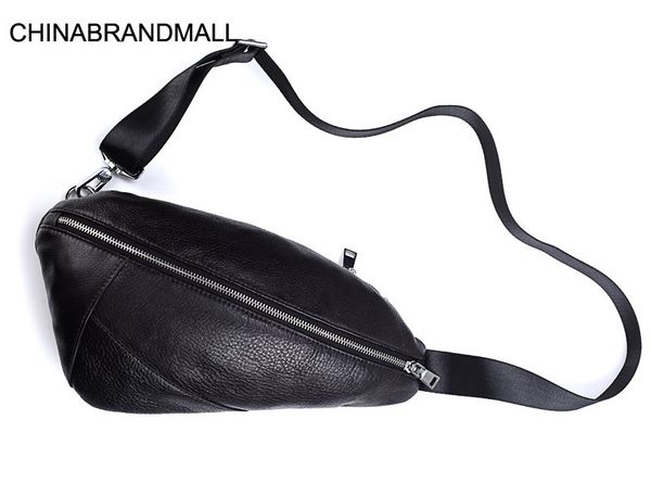 

genuine leather cow skin men casual zip chest packs bags