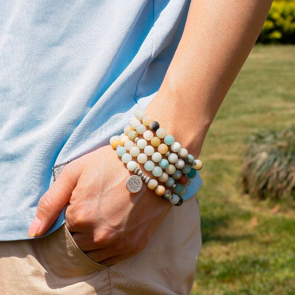 

natural matte amazonite stone 8mm beads bracelets lotus pendent women men party femme yoga charm accessories dropshipping, Black