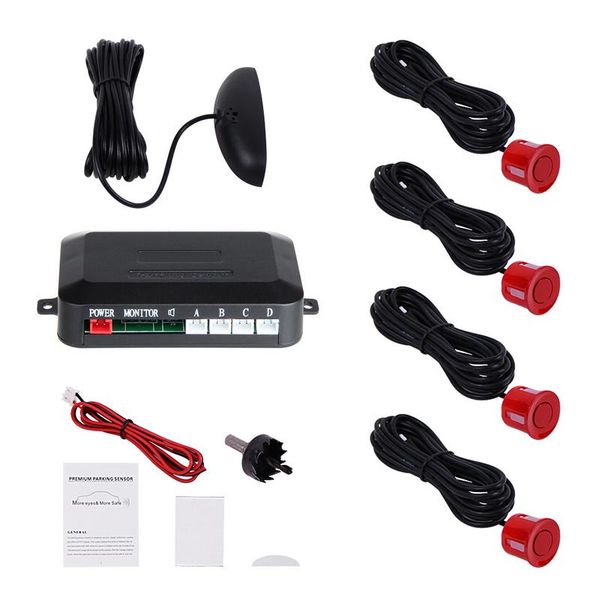 

dc12v universal wireless car parking rear reverse 4 sensors buzzer radar led display audio alarm