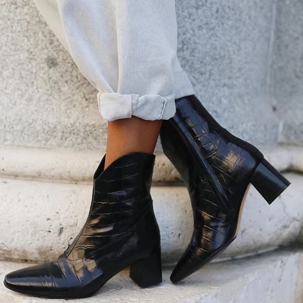 

women boots spring autumn shoes 2020 new fashion high heels boots solid colors plus size shoes coarse heels ladies, Black