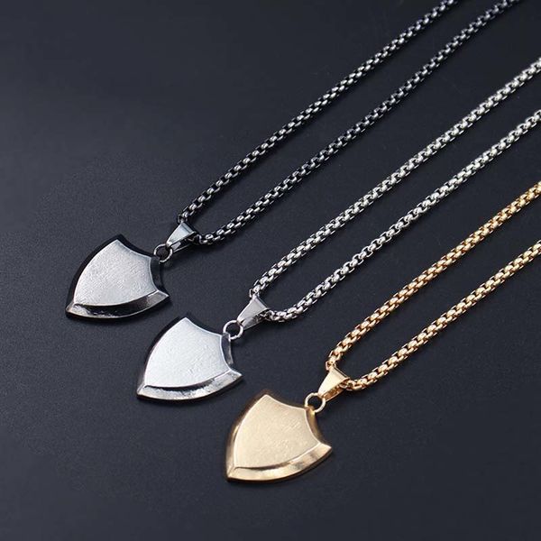 

triangle shield design pendant necklaces for men fashion titanium stainless steel jewelry powerful accessories, Silver