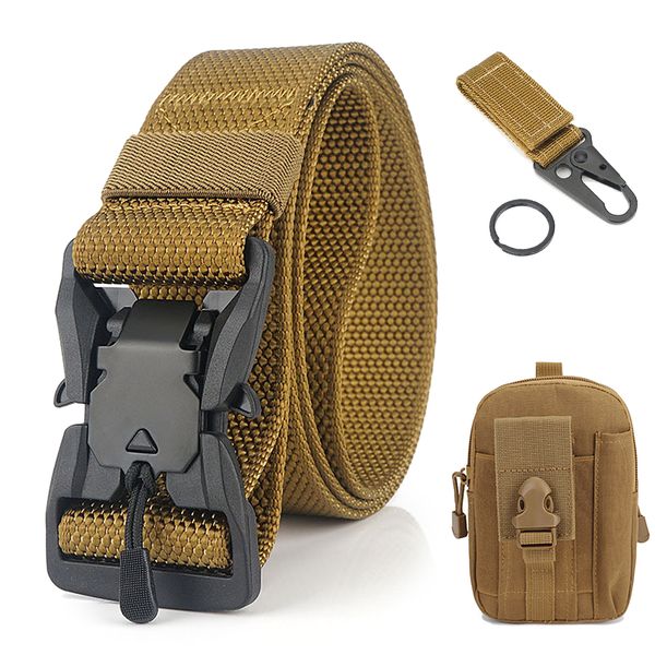 

outdoor quick release metal buckle belt with waist pouch snap hook strap for camping hiking fishing black/army green/khaki