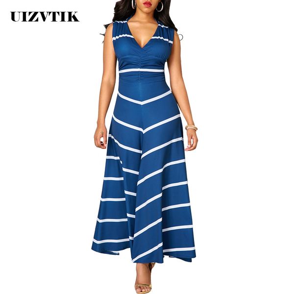 

summer autumn dress women 2019 elegant deep v neck striped ball gown maxi dresses casual plus size slim long party dress, Black;gray