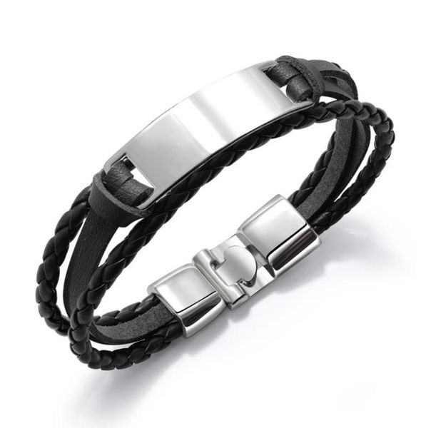 

2019 european and american fashion new men's simple personality lettering bracelet multi-layer hand-woven leather bracelet ing, Black