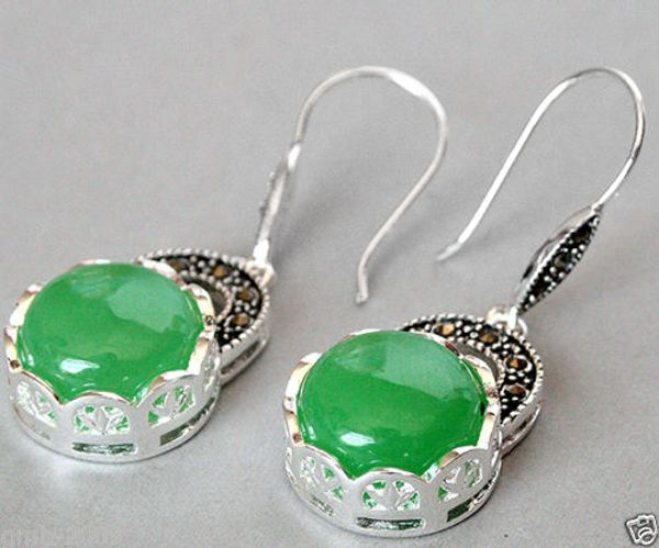 

brincos women jewelry brincos earring pendientes natural green gem vintage 925 silver natural green jade marcasite earrings