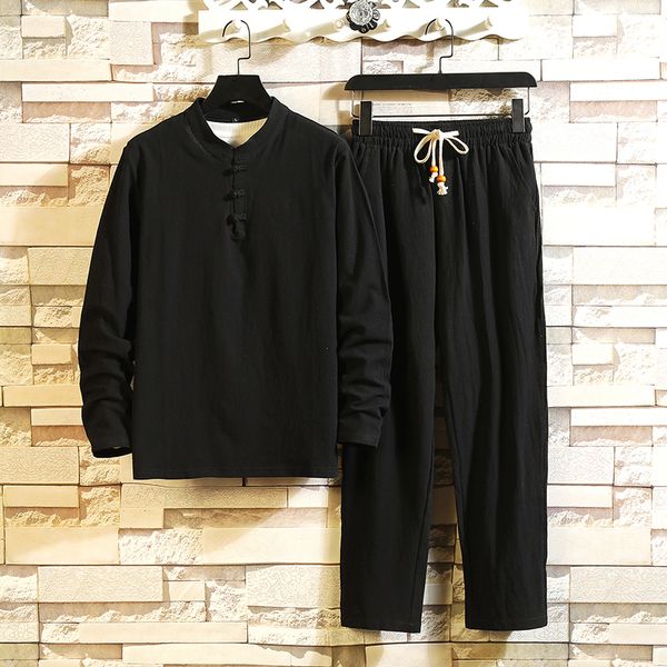 

shirt + trousers) 2019 autumn men shirt man cotton and linen shirts men's of casual fashion shirts men size -5xl, White;black