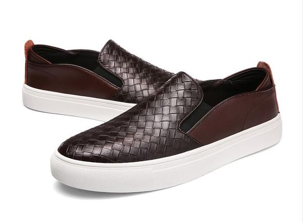 

fashion leather shoes men slip-on loafers soft woven moccasins mens gommino shoes casual zapatillas d01, Black