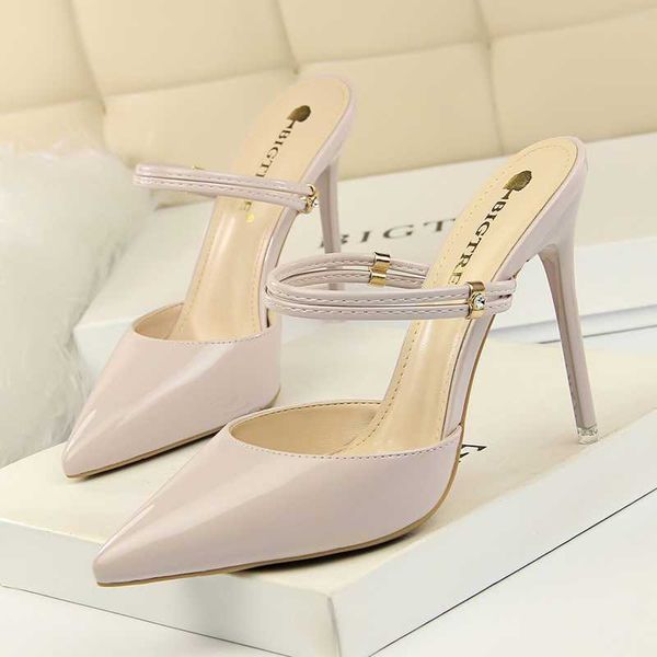 

2020 women's high heel slippers leather fashion thin heels shoes ladies luxury crystal women high-heeled mules summer sandals, Black