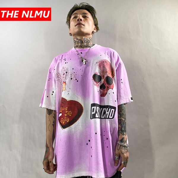 

mens harajuku t-shirts short sleeve skull printed oversized t shirt hip hop streetwear 2020 summer loose tshirt tees wg931, White;black