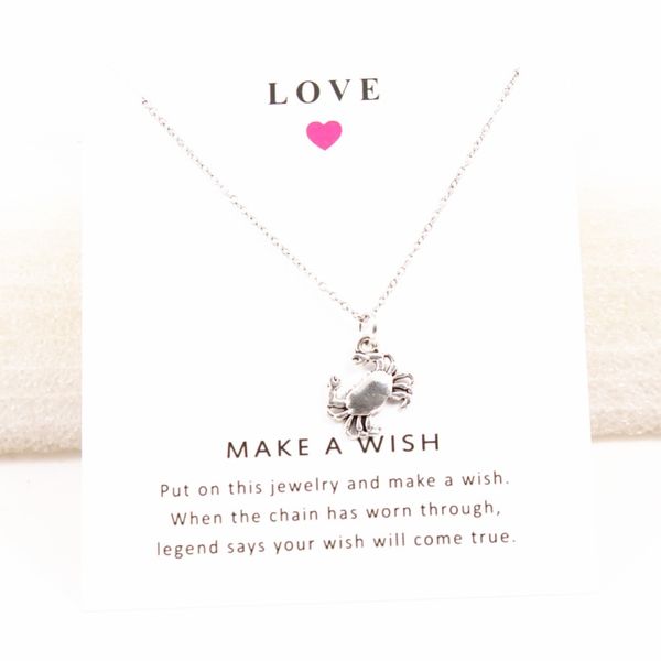 

marine series necklace with love card crab pendant short chain collar jewelry gift, Silver